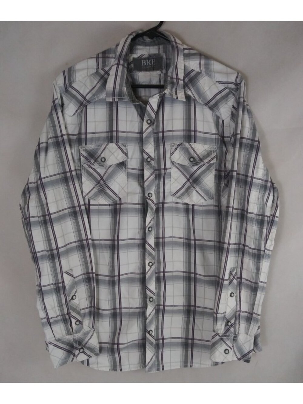 Buckle BKE Standard Fit Gray Plaid With Smokey Pearl Snaps Men's Shirt Large